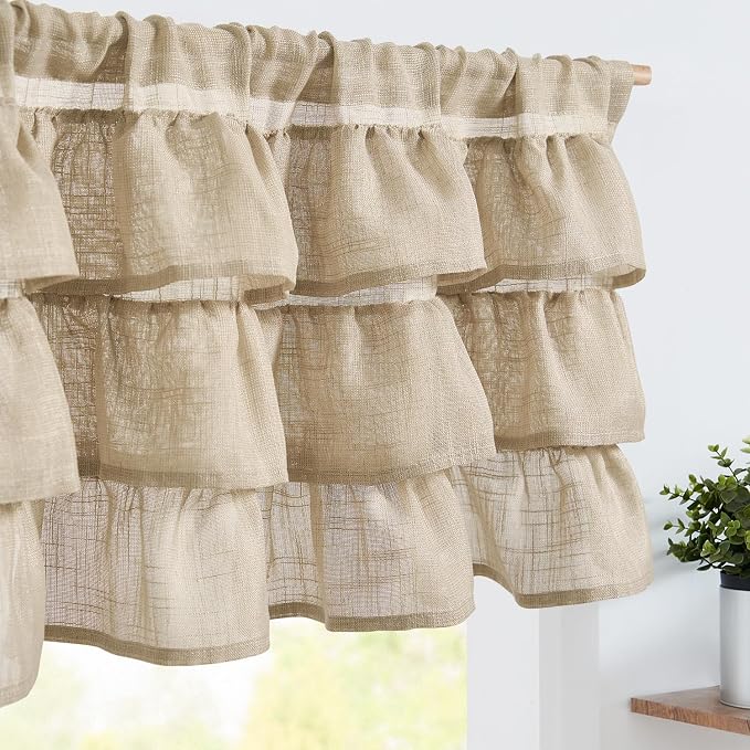 jinchan Ruffled Valance Curtain Slubbed Crossed Kitchen Valance Vintage by JINCHAN