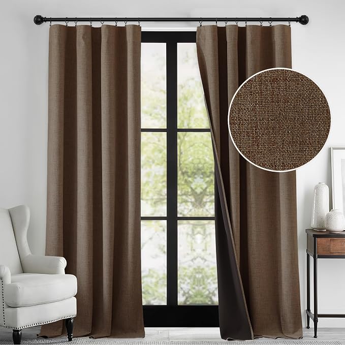 RYB HOME 100% Blackout Linen Textured Curtains 84 inches Long, Thermal by RYBHOME