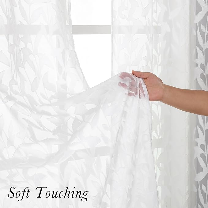 Lecloud Leia White Sheer Curtains 90 Inches Long 2 Panels, Breathable Jacquard - Image 9