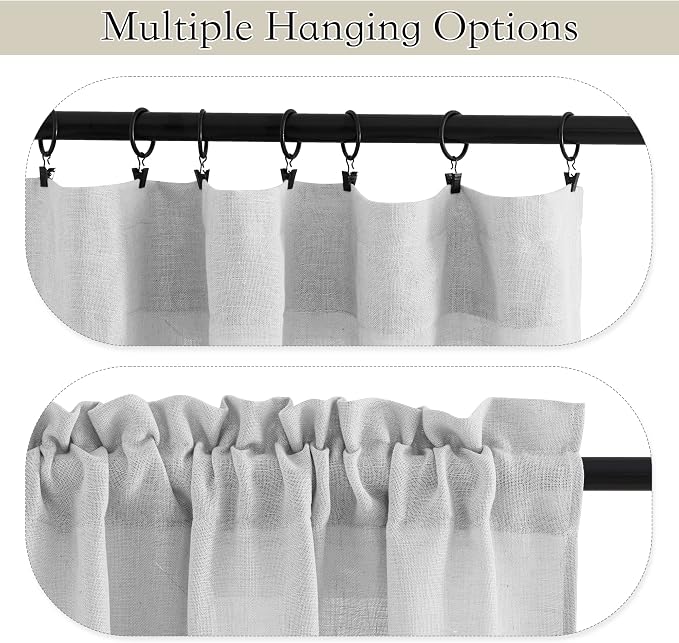 RYB HOME Linen Textured Wave Pattern Sheer Valance Curtains, Contemporary Semi - Image 4