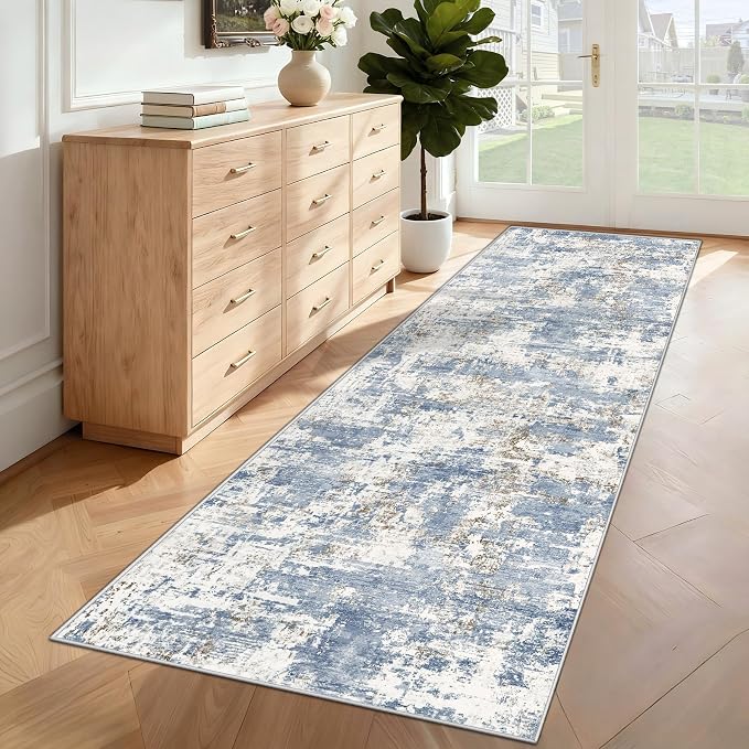 2x8 Runner Rug for Hallway, Washable Modern Abstract Runner Rugs Neutral Soft - Image 4