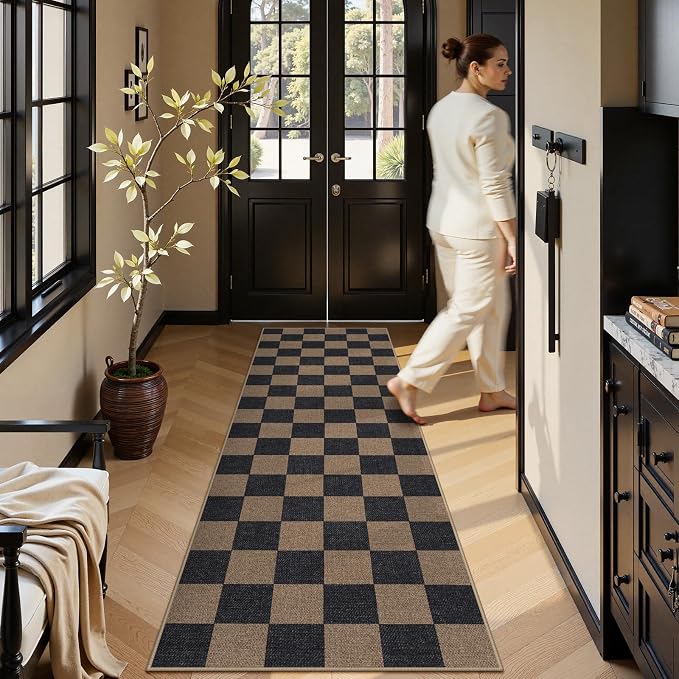 Lahome Colette Checkered Easy Jute 2x8 Runner Rug, Washable Kitchen Runner Rug - Image 6