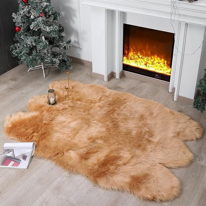 linmopm Faux Fur Rug Sheepskin Shag Fluffy Fuzzy Beige 4x6 ft Rugs by Limopmfauxfurproducts