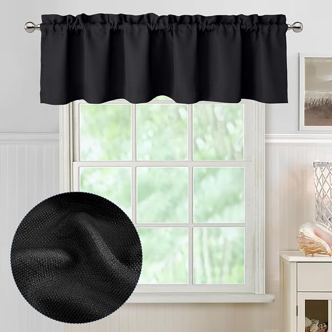Chyhomenyc Black Valance for Windows, Light Filtering Faux Linen Decorative by Chyhomenyc