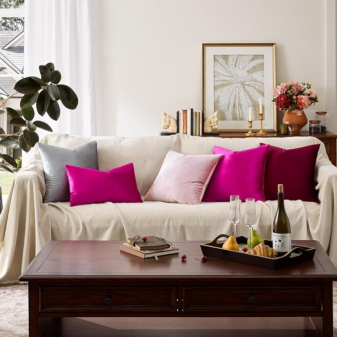GIGIZAZA Throw Pillow Covers 22x22 Inch Hot Pink Velvet Pillows Decorative - Image 7