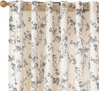 Lazzzy Farmhouse Linen Curtains Black Floral Curtains 90 Inch Length Back Tab by Lazzzy