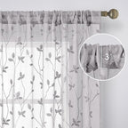 HOMEIDEAS Light Grey Sheer Curtains 52 X 96 Inches Length 2 Panels Embroidered - Image 4