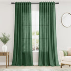 Nanspring Green Boho Curtains for Bedroom Back Tab Rod Pocket Semi Sheer Linen by Nanspring