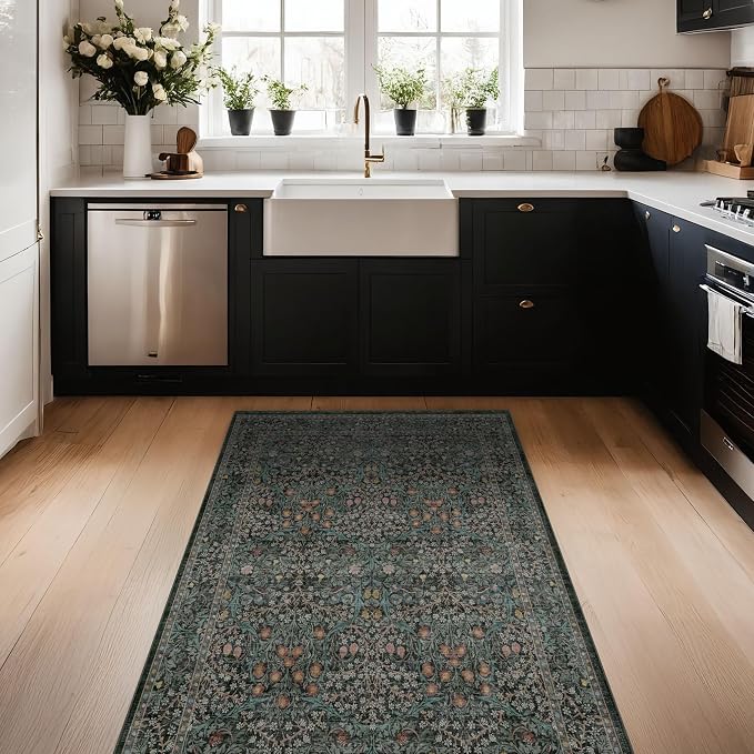 Vintage Floral Dark Green 3x5 Area Rugs - Image 2