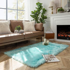 Ashler Faux Fur Area Rug, Fluffy Shaggy 3 x 5 Feet Rectangle Turquoise Fuzzy - Image 3