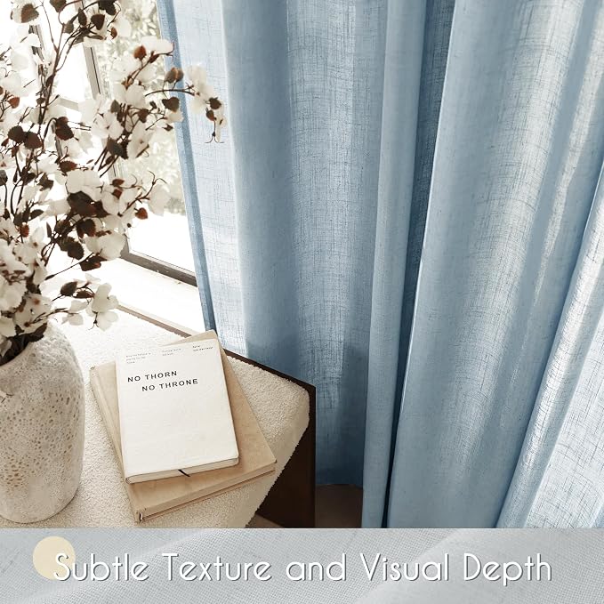 Dusty Blue Linen Curtains for Living Room Back Tab Light Filtering Semi Sheer - Image 2
