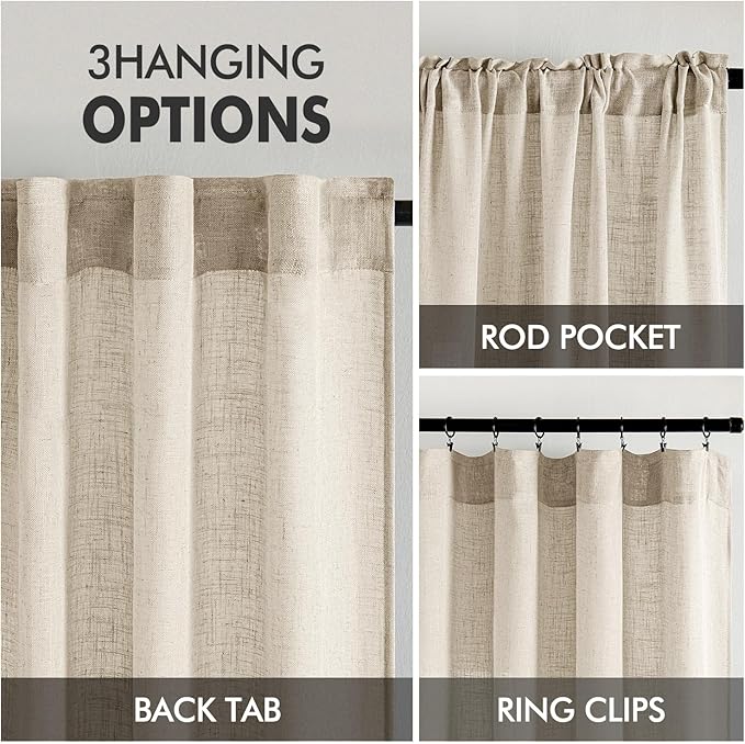 MIULEE Beige Linen Curtains 108 Inches Long 2 Panels - Image 3