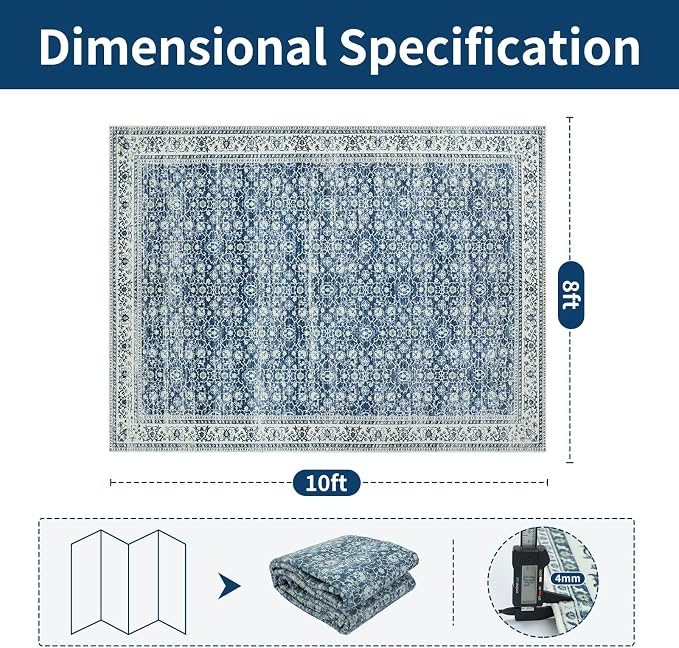 Washable Rugs 8x10 Area Rugs for Living Room, Dining Room- Soft Low Pile Stain - Image 2