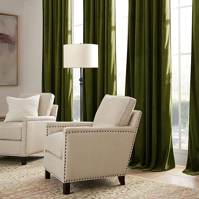 RYB HOME Moss Green Velvet Curtains 72 inches - Image 6