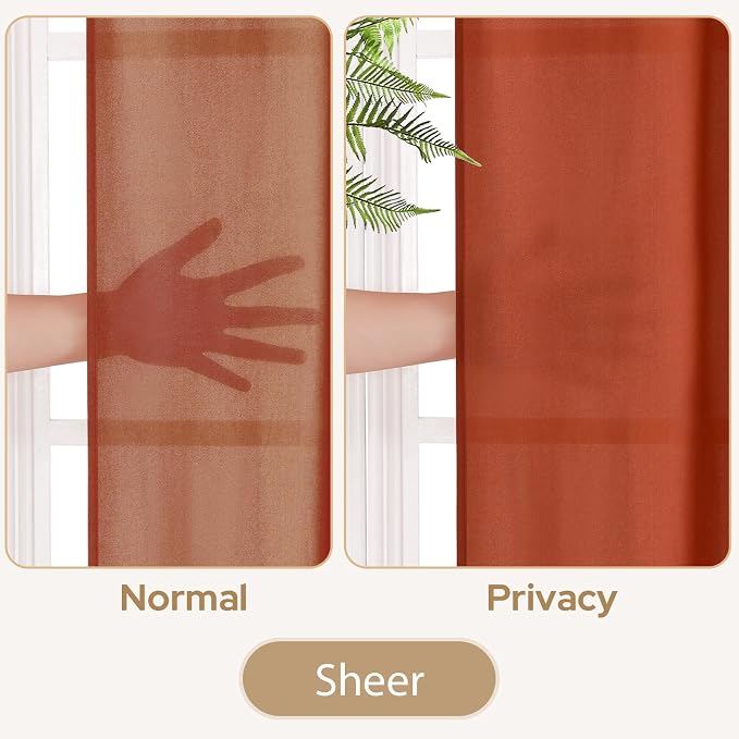 HOMEIDEAS Non-See-Through Fall Burnt Orange Privacy Sheer Curtains, 52 X 45 - Image 3