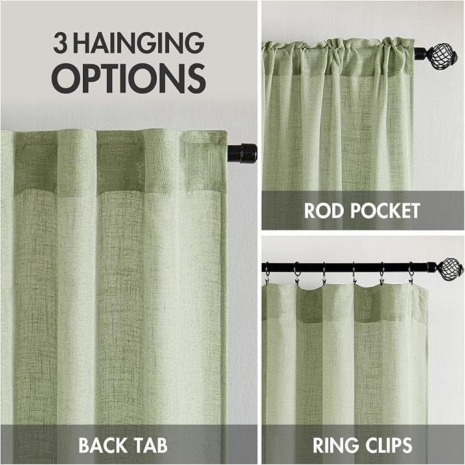 MIULEE Sage Green Linen Curtains 90 Inch Long - Image 3