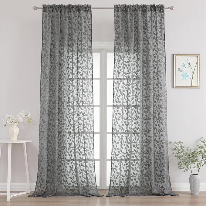 Chyhomenyc Extra Long Charcoal Grey Sheer Curtains 120 Inch Length 2 Panels Set by Chyhomenyc
