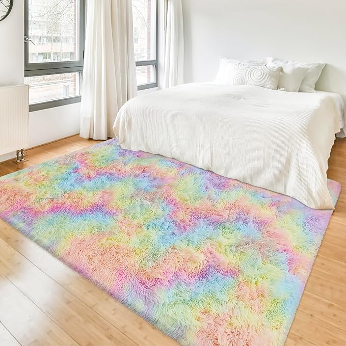 Fluffy Rainbow Colorful Area Rug by JiaoBaba