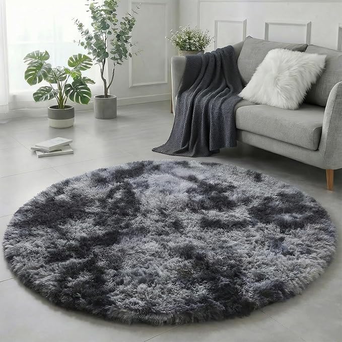 Amdrebio Tie-Dyed Dark Grey Round Area Rugs - Image 4