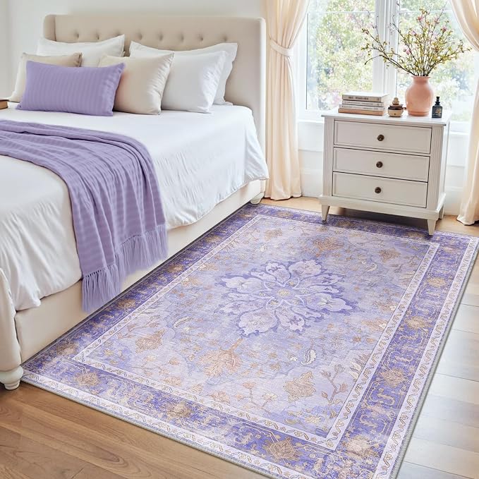 Area Rugs 4'x6' Washable Non-Slip, Floral Vintage Distress Print Pattern - Image 2