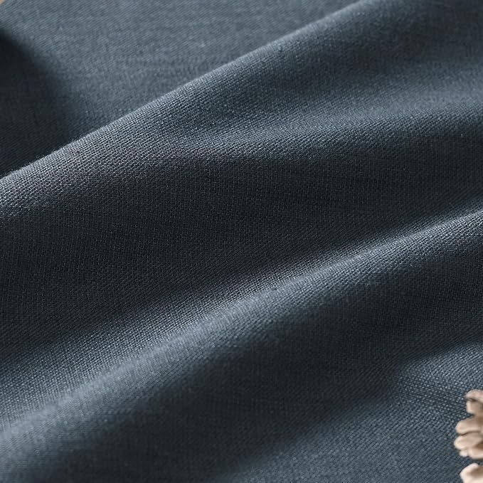 Guken Vintage Blue 100% Blackout Linen Curtains 72 Inch Length 2 Panels Set - Image 3