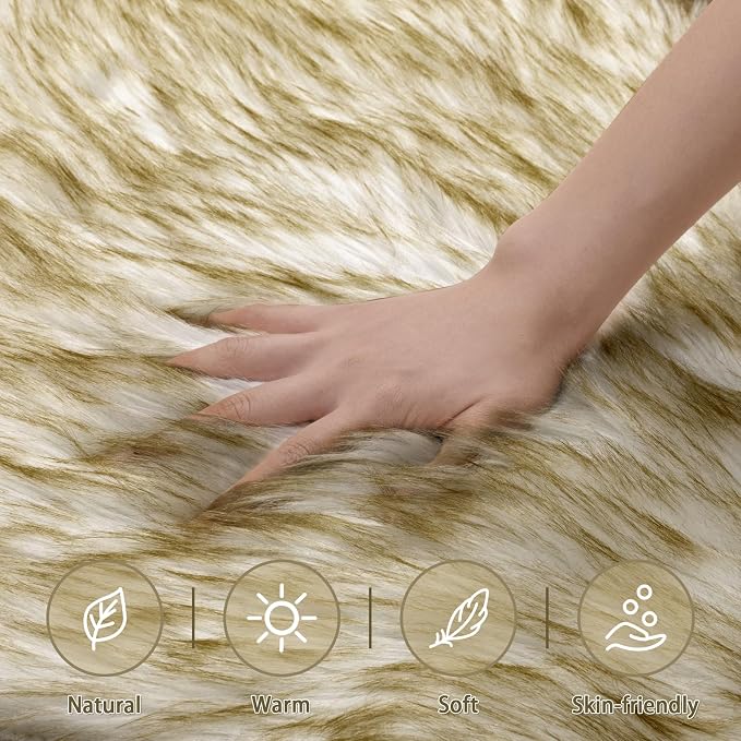 Ciicool Faux Sheepskin Rugs Soft Faux Fur Rug White Gradient Dark Green Fluffy - Image 4
