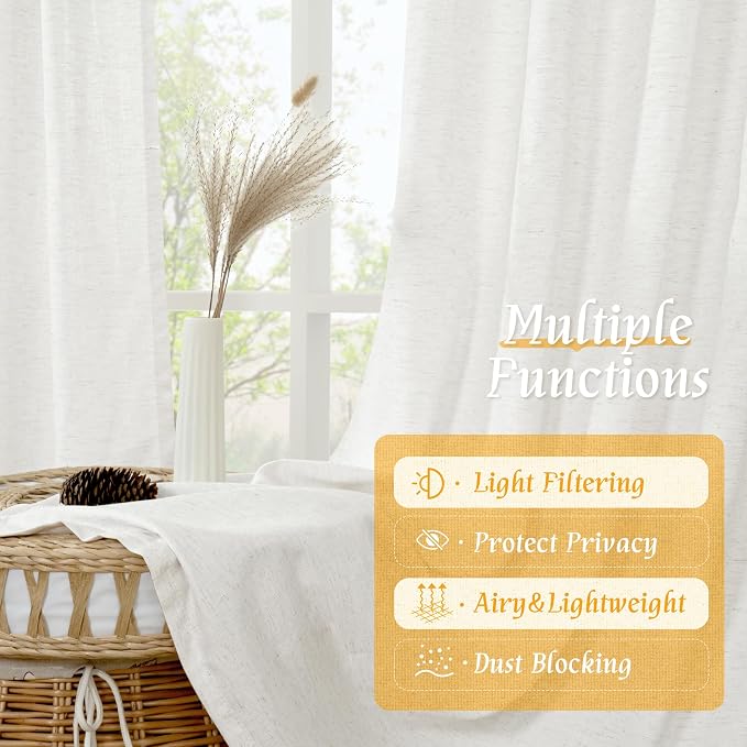 LAMIT Natural Linen Curtains for Bedroom, 84 Inch Length Faux Linen Textured - Image 9