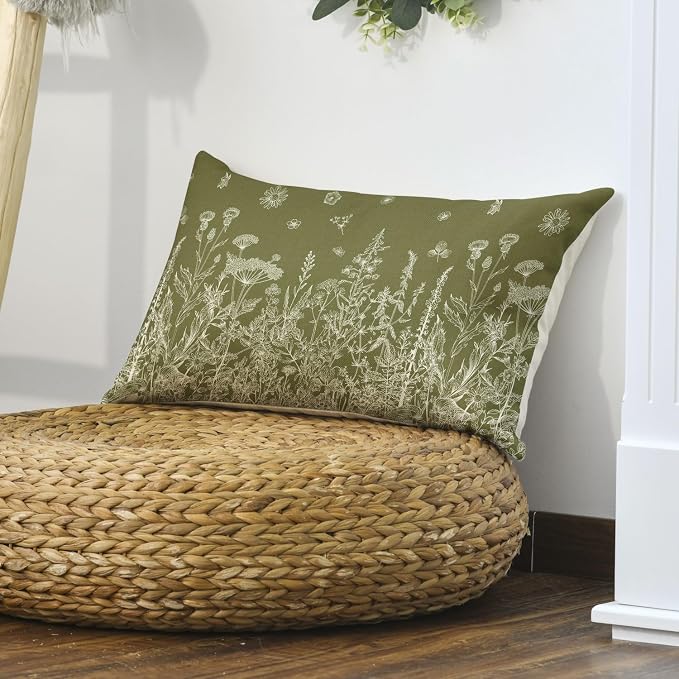AVOIN colorlife Wildflowers Spring Moss Green Throw Pillow Cover, 12 x 20 Inch - Image 4