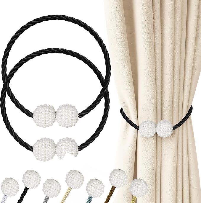 Hion Magnetic Curtain Tiebacks Black 2pcs, Curtain Tiebacks Buckles Holdbacks by Hion