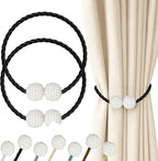 Hion Magnetic Curtain Tiebacks Black 2pcs, Curtain Tiebacks Buckles Holdbacks by Hion