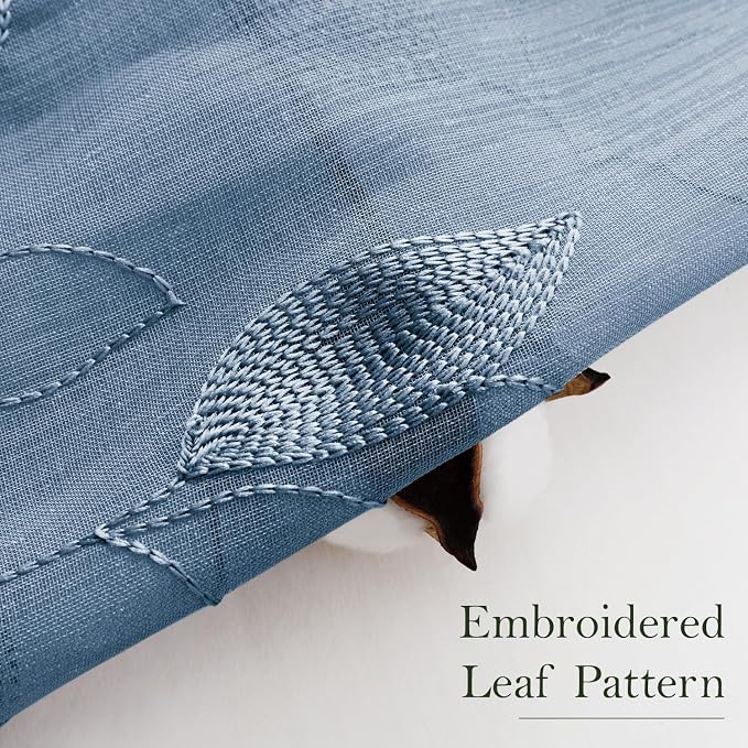HOMEIDEAS Stone Blue Floral Sheer Curtains 96 Inches Long 2 Panels Embroidered - Image 3