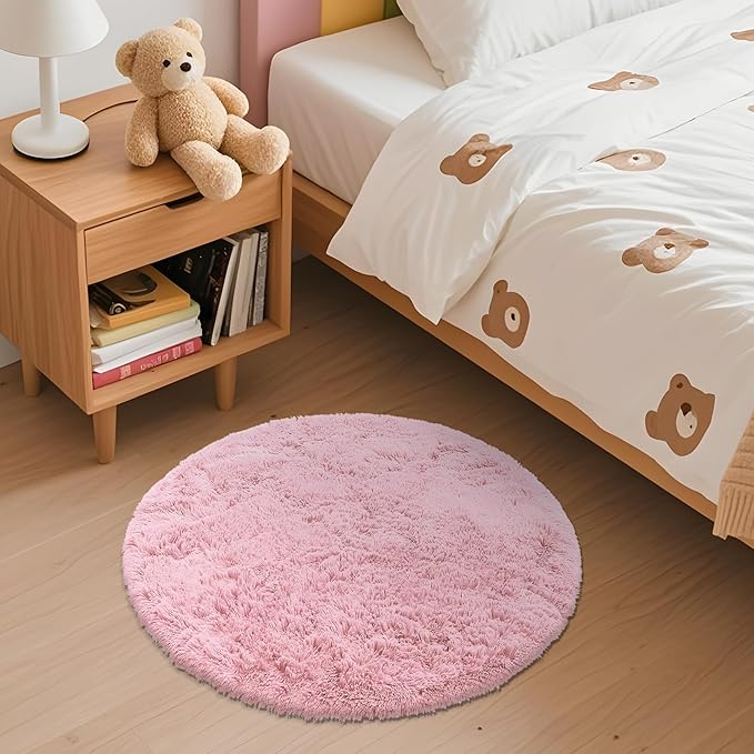 OLANLY Pink Round Rugs for Bedroom - Image 3