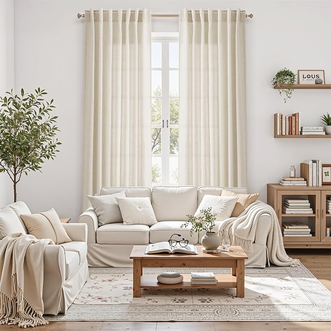 Birch Beige Linen Curtains for Living Room 100 Inches Long Light Filtering Semi - Image 6