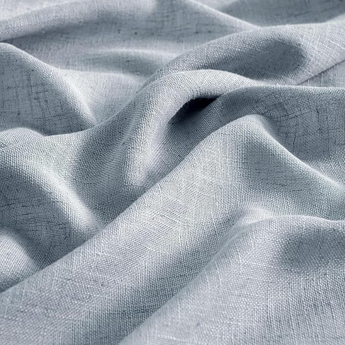 MIULEE Chambray Blue Linen Curtains 54 Inch Length 2 Panels - Image 4