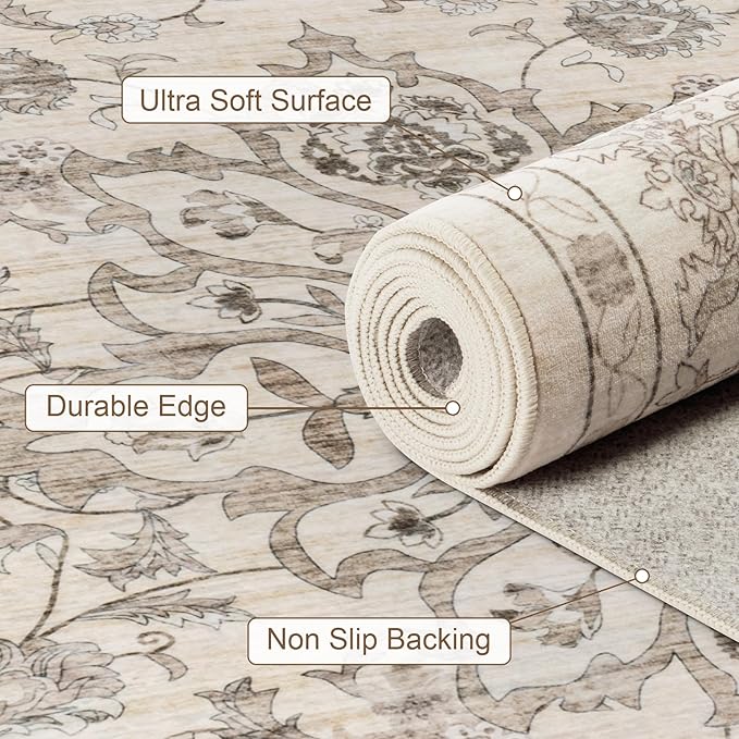 5x7 Area Rugs Living Room Rug: Washable Vintage Distressed Floral Rug No Slip - Image 7