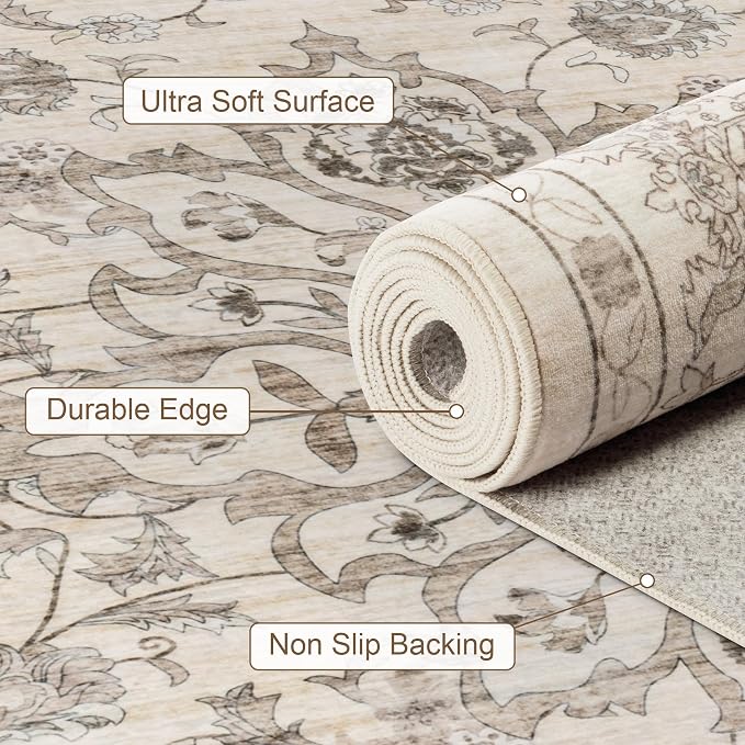 4x6 Area Rugs for Living Room: Washable Rug Soft Vintage Distressed Floral - Image 7