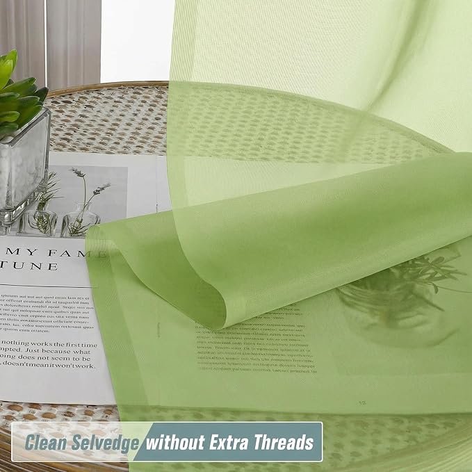 Sheer Curtains 63 Inch Length 2 Panels, Soft Voile Sheer Curtains - Image 2