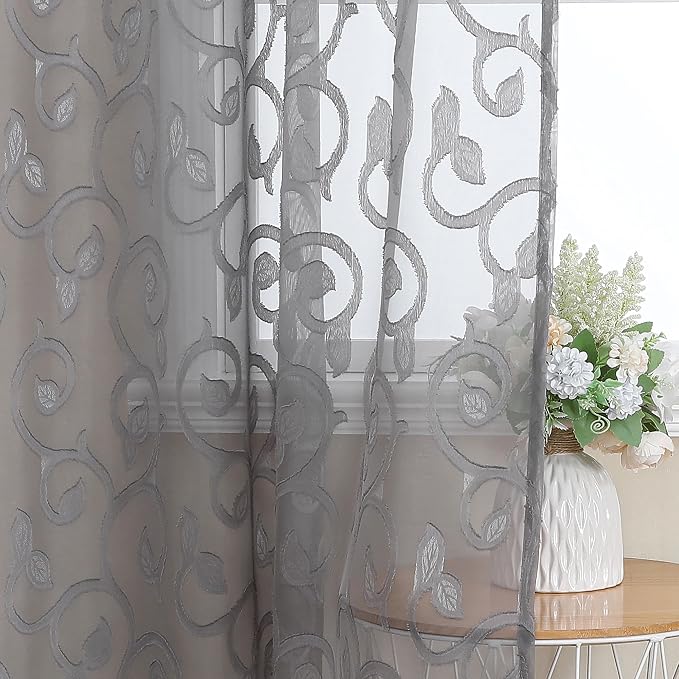 OWENIE Furman Extra Long Sheer Charcoal Gray Curtains 96 inches Long - Image 7