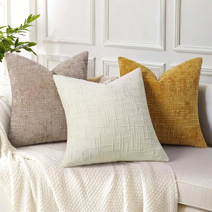 decorUhome Oatmeal Chenille Euro Sham Throw Pillow Covers 22x22 Set of 2 - Image 4