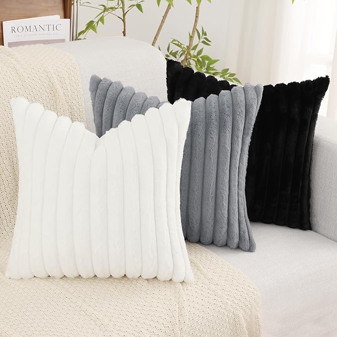 decorUhome Summer Cozy Faux Fur Throw Pillow Covers 18x18 Set of 2 Decorative - Image 9