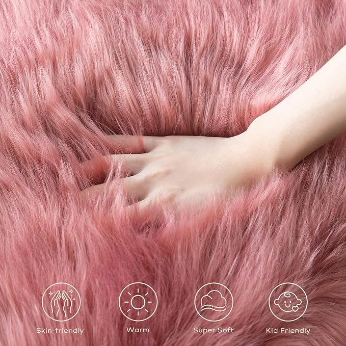 Ashler Faux Fur Rug: Ultra Soft, Fluffy Shaggy 2 x 3 Feet Rectangle, Blush Pink - Image 6