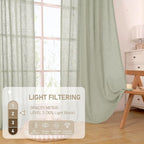 LAMIT Sage Grey Linen Kitchen Curtains 30 Inch Length, Semi Sheer Light - Image 4