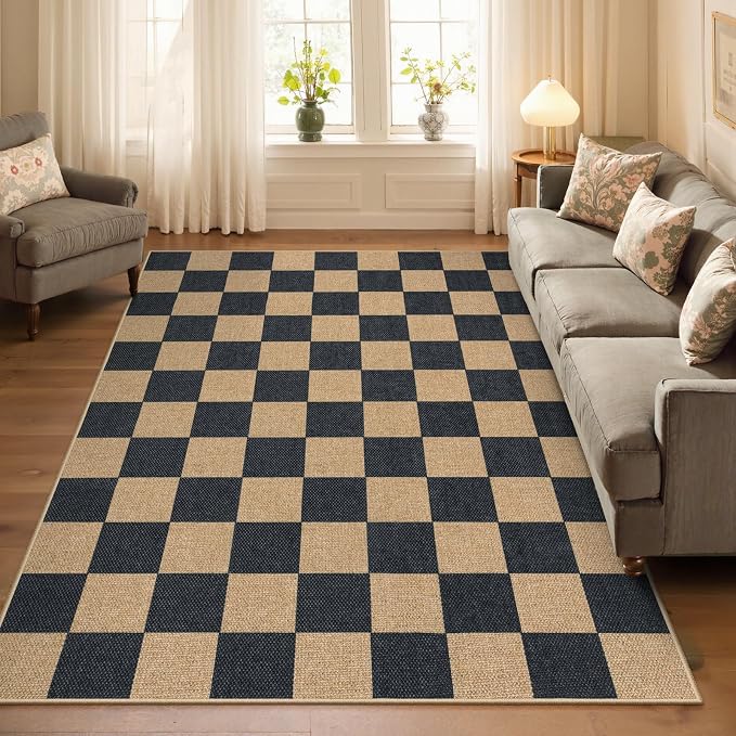 Lahome Checkered Easy Jute Area Rug, 5x7 Outdoor Patio Rug Washable Carpet - Image 6