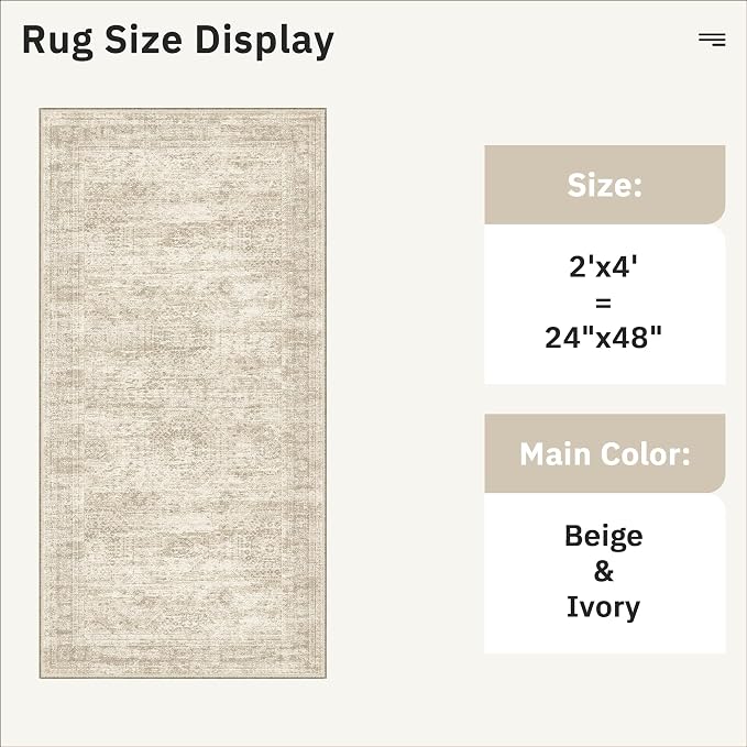 2x4 Washable Rugs for Kitchen, Powder Room Small Area Rug Non-Slip Vintage Low - Image 5