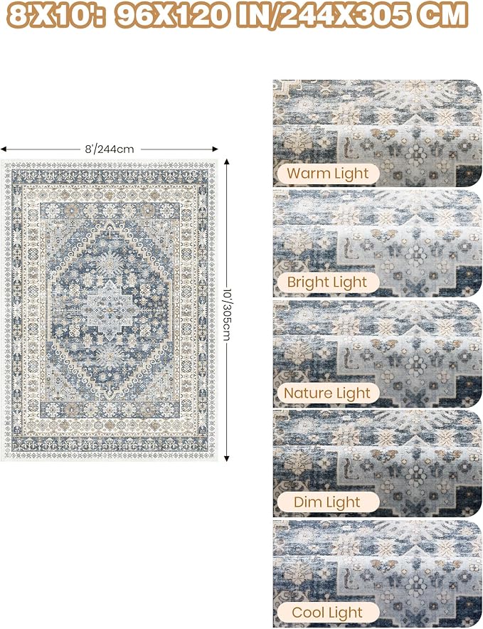 Washable Rugs 8x10 Area Rugs for Living Room, Non-Slip Backing Large Rug for - Image 2
