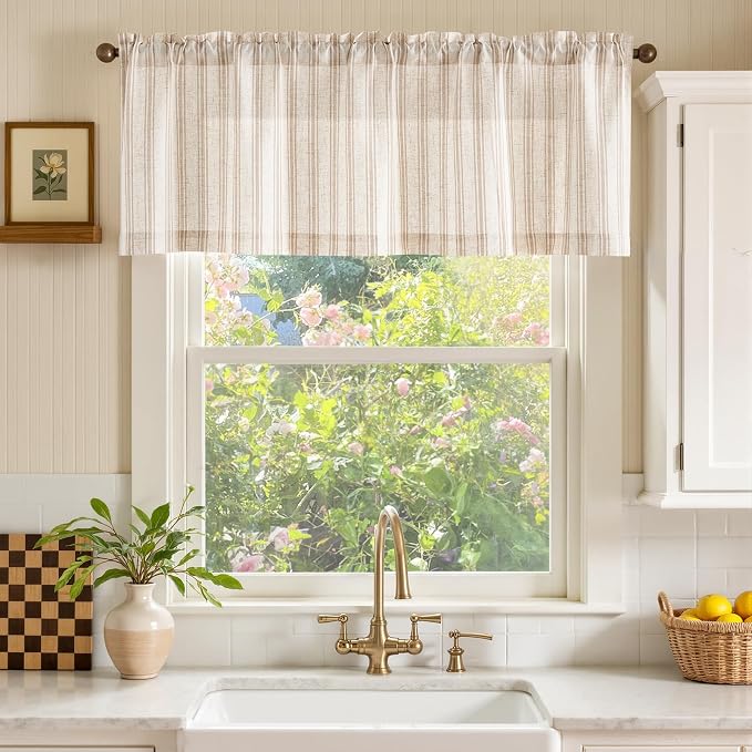 JINCHAN Striped Valance Window Treatment Linen Valance - Image 2