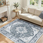RELEANY Area Rugs 4'x6' Washable Non-Slip, Floral Vintage Distress Print by RELEANY