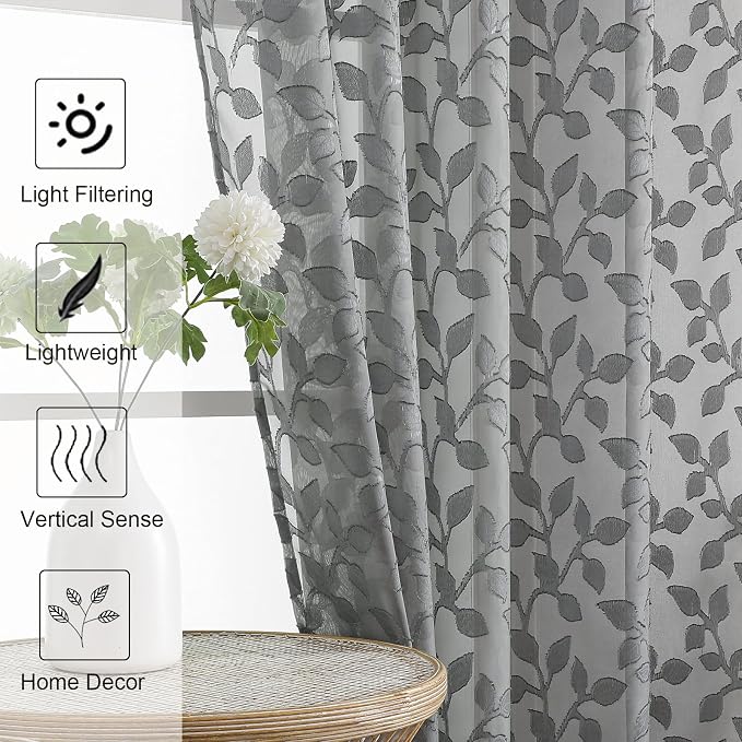 Chyhomenyc Extra Long Charcoal Grey Sheer Curtains 120 Inch Length 2 Panels Set - Image 6