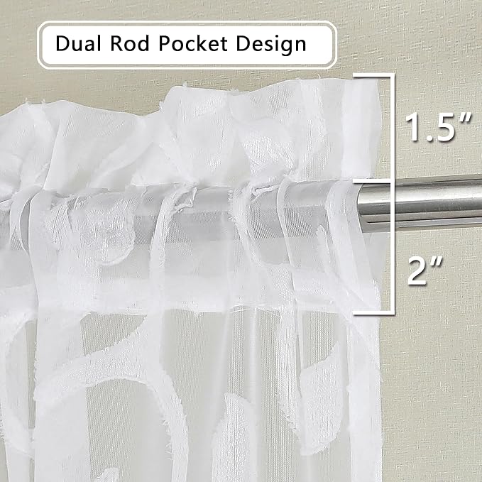 OWENIE Furman White Sheer Curtains 54 Inch Length 2 Panels Set - Image 7