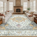 RELEANY Area Rugs 10'x12' Washable Non-Slip, Floral Vintage Distress Print by RELEANY